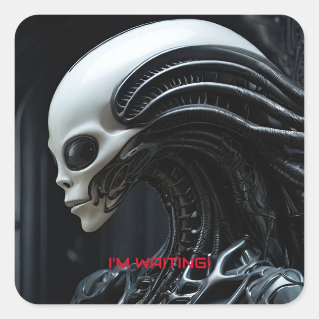 Alien Quadratischer Aufkleber (Vorderseite)