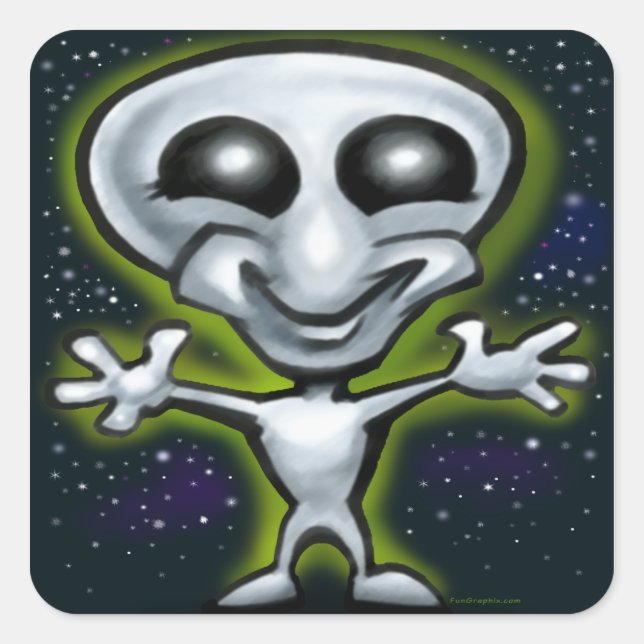 Alien Quadratischer Aufkleber (Vorderseite)