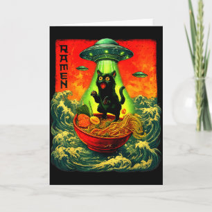 Alien Ramen Katze Ufo Japanische Retro Art Geschen Karte
