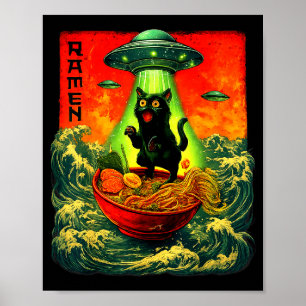 Alien Ramen Katze Ufo Japanische Retro Art Geschen Poster