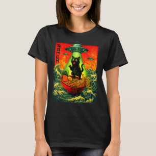 Alien Ramen Katze Ufo Japanische Retro Art Geschen T-Shirt