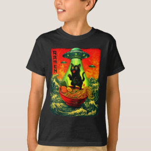Alien Ramen Katze Ufo Japanische Retro Art Geschen T-Shirt