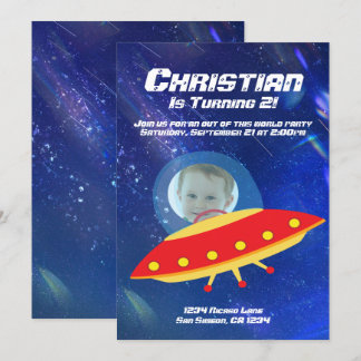 Alien Raumschiff Astronaut Weltraum Geburtstag Einladung