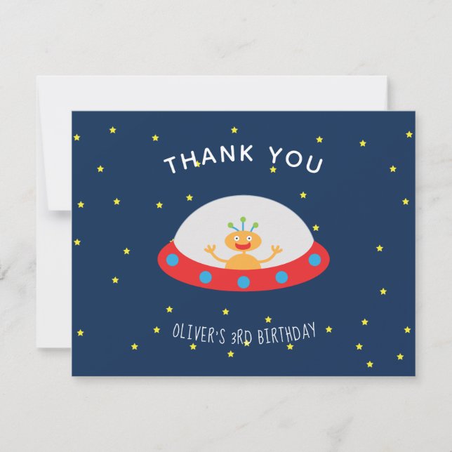 Alien Raumschiff Geburtstag vielen Dank Dankeskarte (Vorderseite)