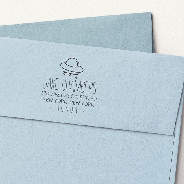 Alien Raumschiff Kinder Rücksendeadresse Briefmark Permastempel (Von Creator hochgeladen)