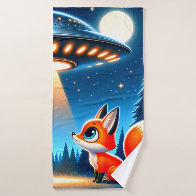 Alien Raumschiff und Fox Badehandtuch (Badehandtuch)