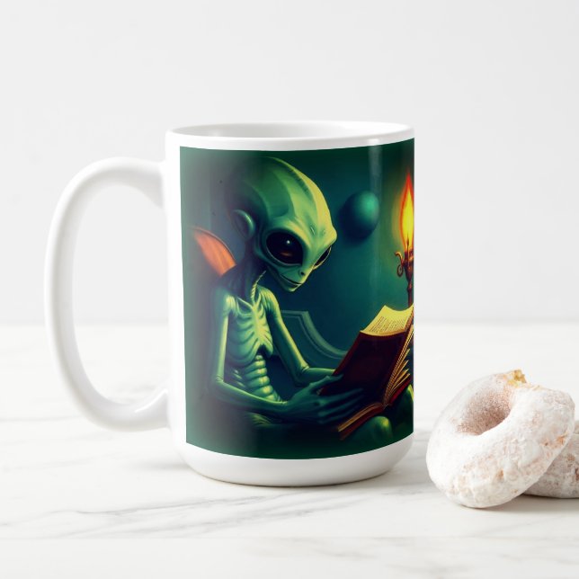 ALIEN READING KAFFEETASSE (Mit Donut)