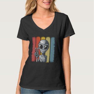 Alien Retro Vintages Friedenszeichen gestört Stil T-Shirt