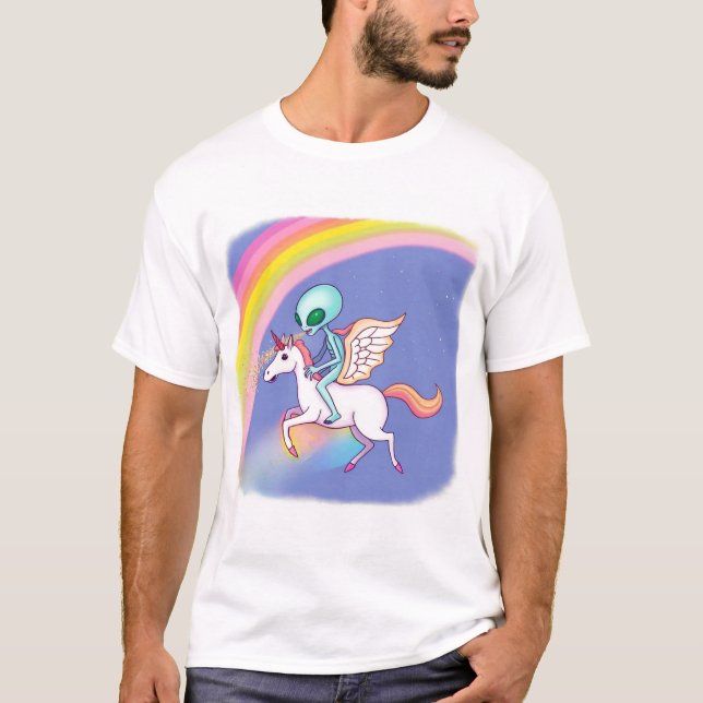 Alien riding a Pegasus T-Shirt (Vorderseite)