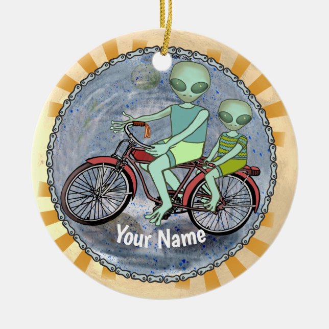 Alien Riding Bike Keramik Ornament (Vorne)