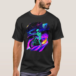 Alien Riding Motorcycle Dirt Bike in Space Aliens  T-Shirt
