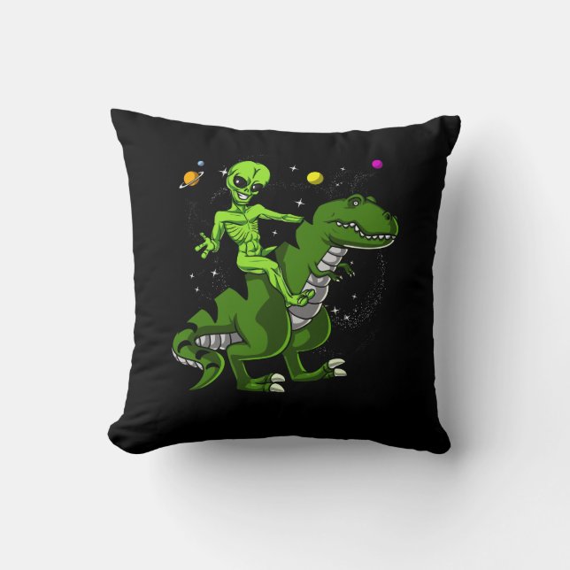 Alien Riding T-Rex Dinosaur Space UFO Kissen (Vorderseite)