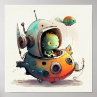 "Alien Robot in Spaceship" - Wasserfarbenplakat