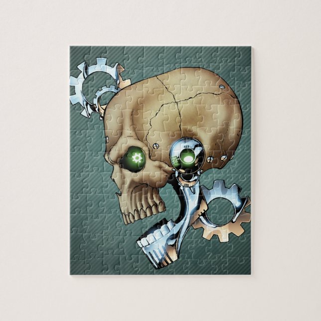 Alien-Roboter-Schädel von der Zukunft im Chrom + Puzzle (Vertikal)