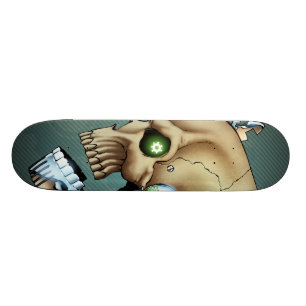 Alien-Roboter-Schädel von der Zukunft im Chrom + Skateboard