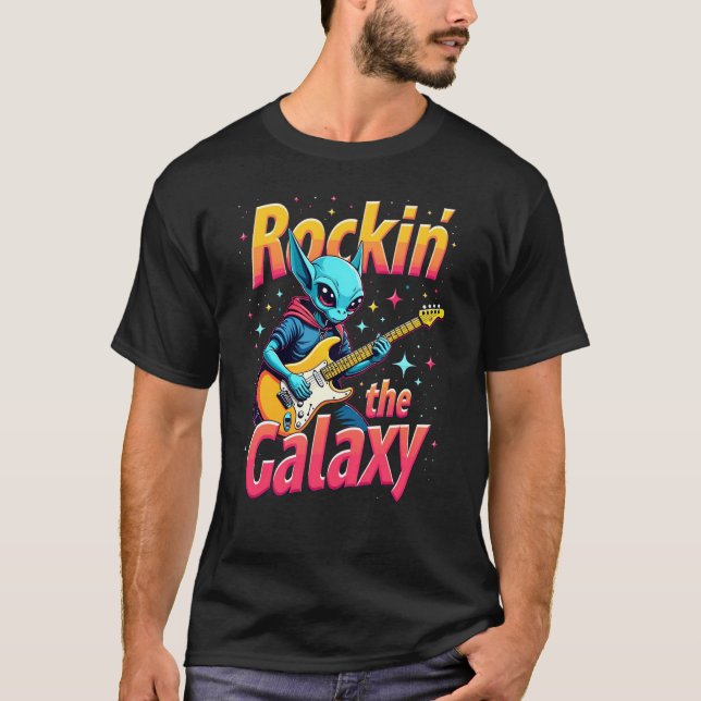 Alien Rock Guitar T - Shirt Rockin" die Galaxie (Vorderseite)