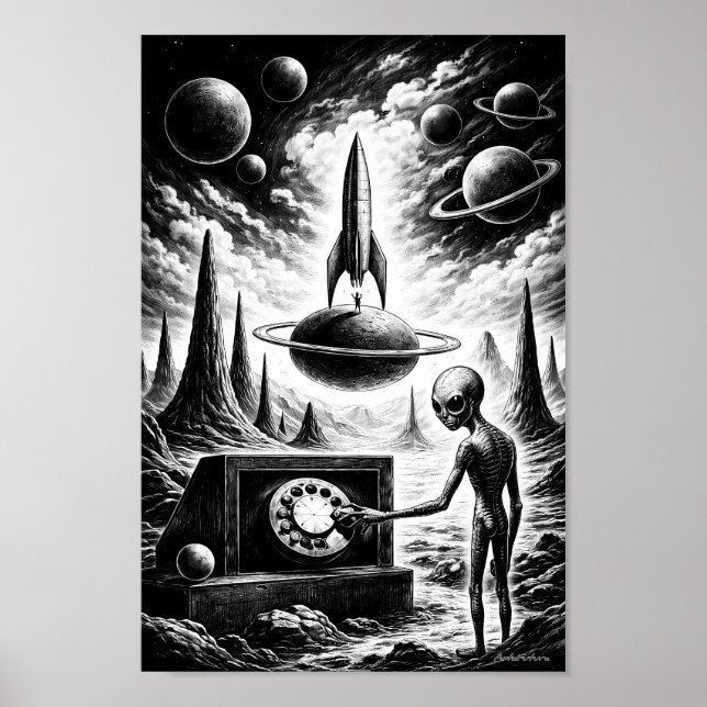 Alien Ruft Durch Kosmische Nacht Poster (Vorne)