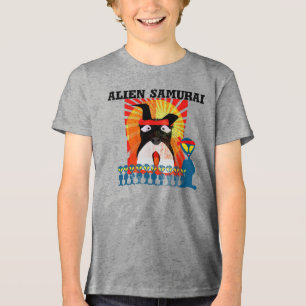 Alien-Samurai mit seinem Samurai-Terrier-Hund Tri-Blend Shirt