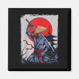 Alien Samurai Ufo japanische Vintage-Grafik Ukiyo- Magnet