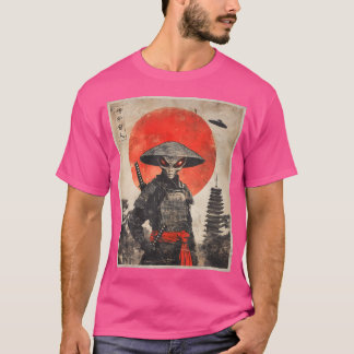 Alien-Samurai-Ufo japanischer Vintage-Grafik Ukiyo T-Shirt