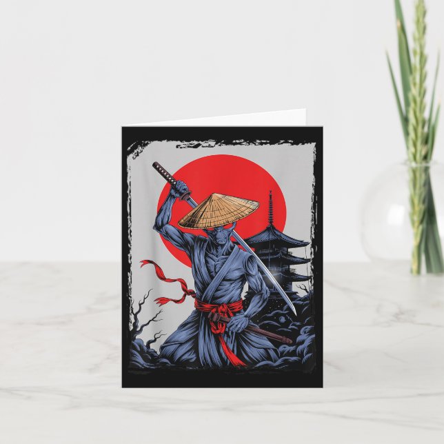 Alien Samurai Ufo Vintag Graphic Ukiyo-e Karte (Vorderseite)