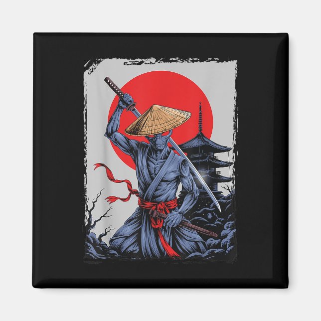 Alien Samurai Ufo Vintag Graphic Ukiyo-e Magnet (Vorne)