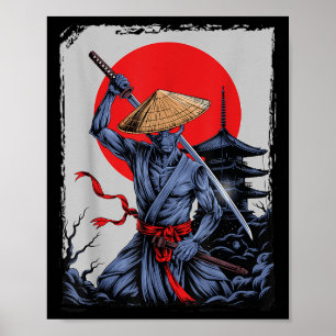 Alien Samurai Ufo Vintag Graphic Ukiyo-e Poster
