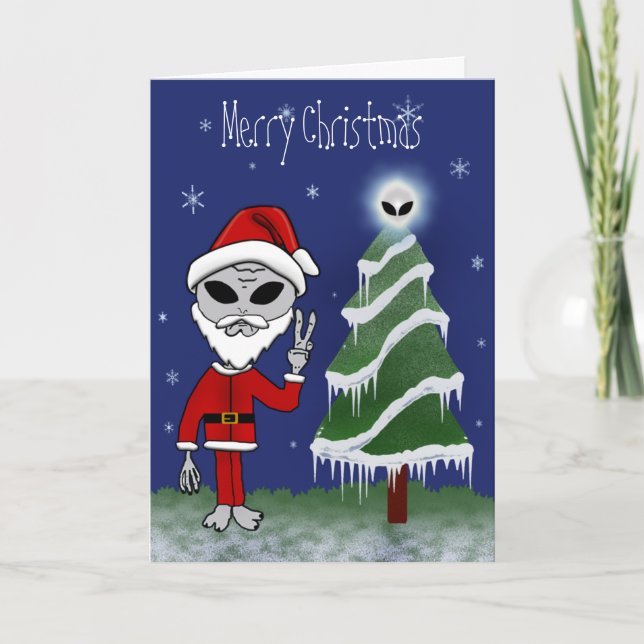 Alien Santa Christmas Cards Feiertagskarte (Vorderseite)