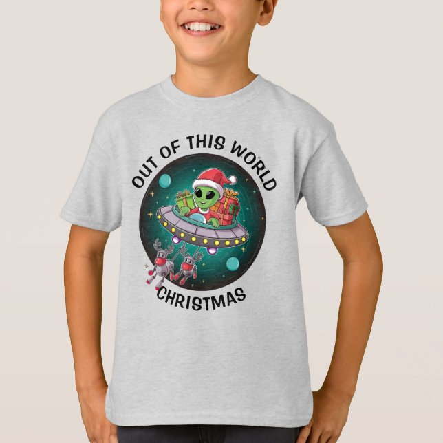 Alien Santa in UFO Kids T-Shirt (Vorderseite)
