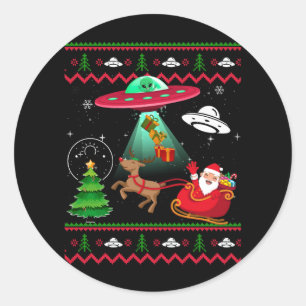 Alien Santa UFO Entführung Ugly Christmas Sweater  Runder Aufkleber