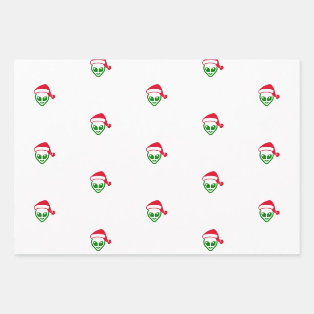 "Alien Santa" Weihnachtswrapping Paper Geschenkpapier Set (Vorderseite 3)