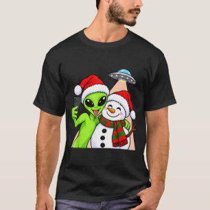 Alien Schneemann Selfie lustiger UFO Weihnachten T-Shirt