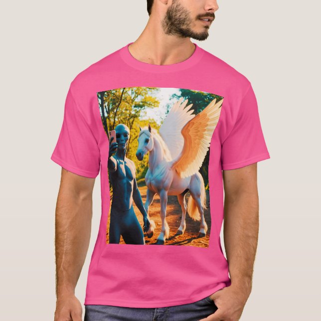 Alien Selfie mit Pegasus T-Shirt (Vorderseite)
