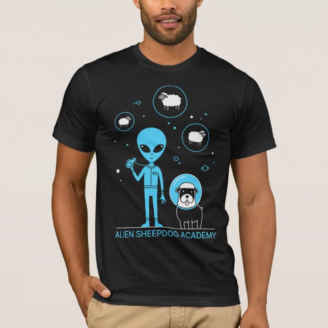 Alien Sheepdog Academy | Funny Sci-Fi Space Herdin T-Shirt (Vorderseite)
