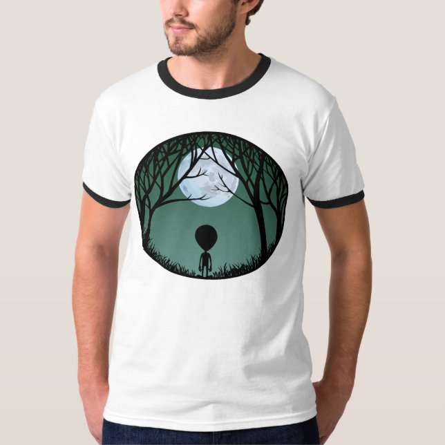 Alien Shirt Men's Ringer Alien w. Moon T - Shirt (Vorderseite)