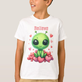 Alien sitzend im Herzen Liebe UFO Glauben Scifi-Sp T-Shirt