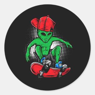 Alien Skateboarder T-Shirt Ufo's Gläubiger Skatebo Runder Aufkleber