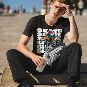 Alien Skater Streetwear Skateboard Grafik T-Shirt