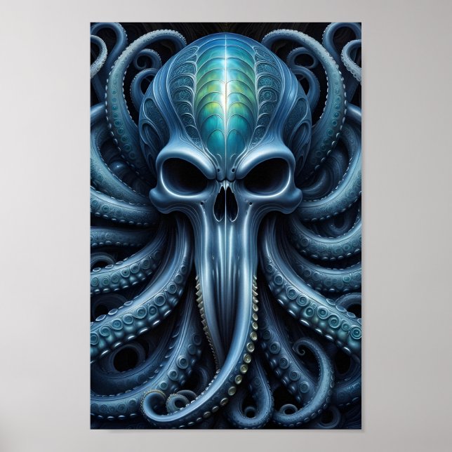 Alien Skull Octopus - 001 - Night V - Fantasy Art Poster (Vorne)