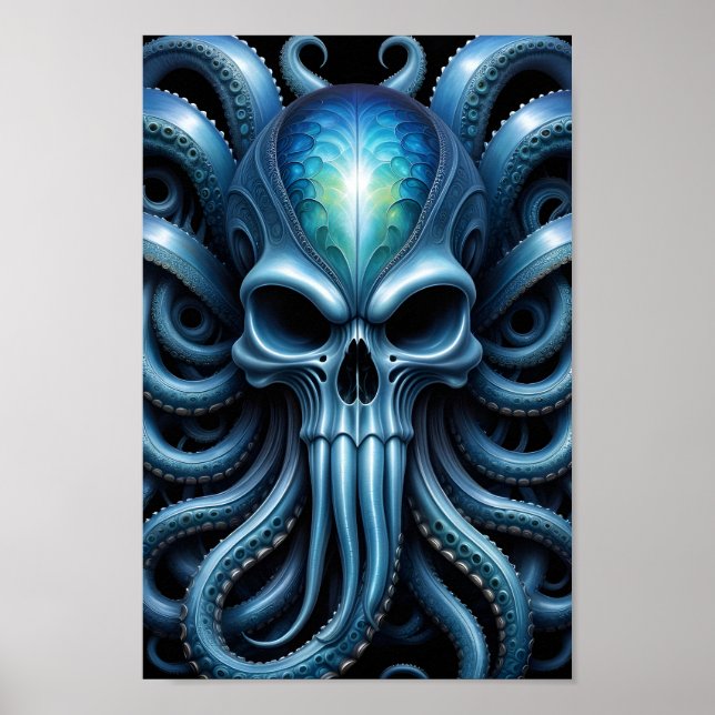 Alien Skull Octopus - 005 - Night V - Fantasy Art Poster (Vorne)
