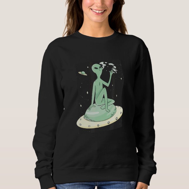 Alien Smoking in Outer Space Sweatshirt (Vorderseite)