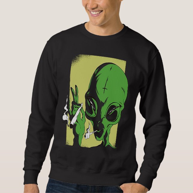 alien space aliens  ufo smoking sweatshirt (Vorderseite)
