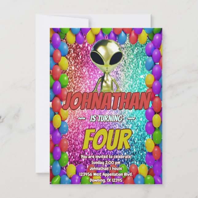 Alien Space UFO Rocket Ship Zum kosmischen Geburts Einladung (Vorderseite)