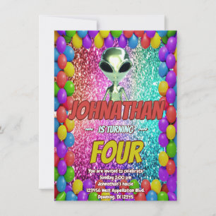 Alien Space UFO Rocket Ship Zum kosmischen Geburts Einladung