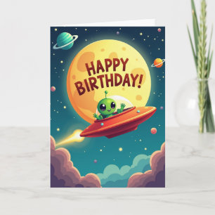 Alien-Spaceship-Geburtstagskarte Karte