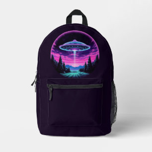 Alien Spaceship Retro Futuristic Bedruckter Rucksack