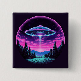 Alien Spaceship Retro Futuristic Button