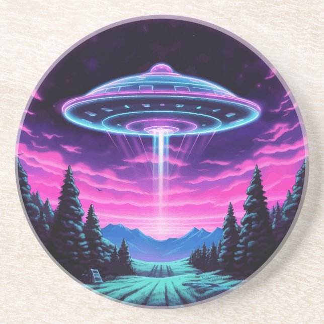 Alien Spaceship Retro Futuristic Getränkeuntersetzer (Vorne)