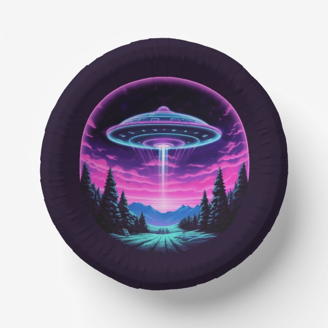 Alien Spaceship Retro Futuristic Pappteller (Vorderseite)