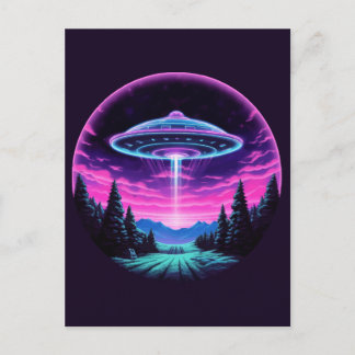 Alien Spaceship Retro Futuristic Postkarte